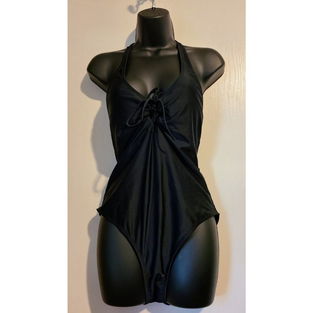 Rue 21 One Piece Black Tie Up Front and Back Swimsuit Size L
